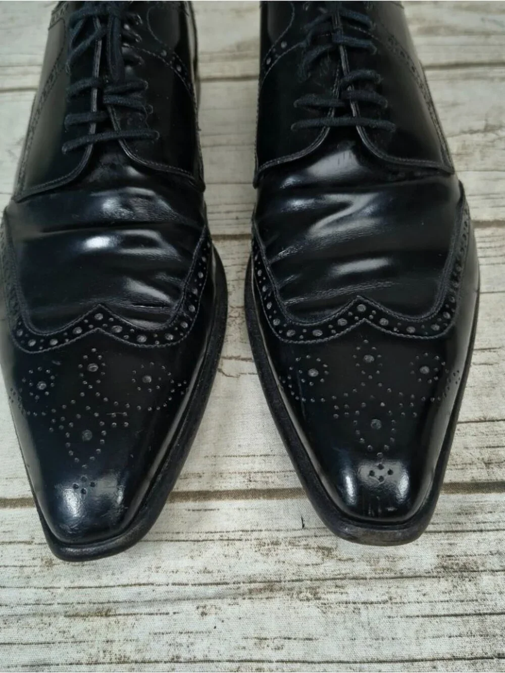 Dolce Gabbana Luxury Black High Shine Wingtip Leather Oxfords Men Size 8.5 - Picture 5 of 9